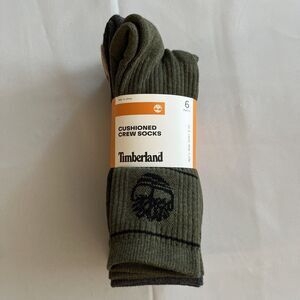 Timberland‎ Mens Crew Sock Cushioned 6 Pair Shoe Size 6-12 Black Green Grey Tan